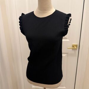 ANN TAYLOR SLEEVELESS RUFFLE TRIM SWEATER MEDIUM BLACK